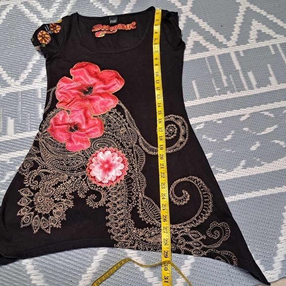 Desigual Floral‎ Black Tunic Top with Pink Accents Cotton - Picture 8 of 8